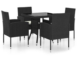 vidaXL 5-delige Tuinset poly rattan zwart - Eetset - Eetsets - Eethoek - Eethoeken