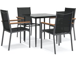 vidaXL - 5-delige - Tuinset - textileen - en - staal - zwart