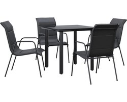 vidaXL - 5-delige - Tuinset - textileen - en - staal - zwart