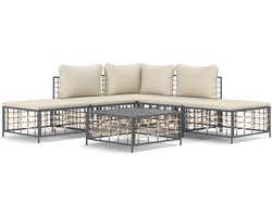 vidaXL 6-delige Loungeset - Antraciet Loungeset - Lounge Set - Tuinset - Buitendiner - Hoekbank - Bank - Koffiezetapparaat - Parasol - Outdoor Furniture