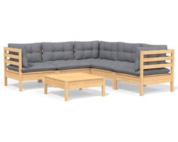 vidaXL - 6-delige - Loungeset - met - grijze - kussens - grenenhout