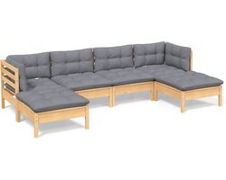 vidaXL - 6-delige - Loungeset - met - grijze - kussens - grenenhout