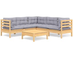 vidaXL 6-delige Loungeset met grijze kussens grenenhout - Loungeset - Loungesets - Lounge Set - Lounge Sets