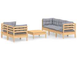 vidaXL 6-delige Loungeset met grijze kussens grenenhout - Loungeset - Loungesets - Lounge Set - Tuinset