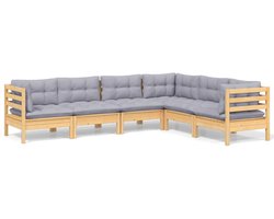 vidaXL 6-delige Loungeset met grijze kussens massief grenenhout - Loungeset - Loungesets - Lounge Set - Lounge Sets