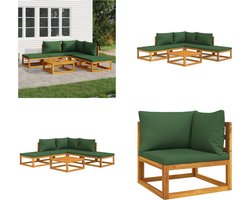 vidaXL 6-delige Loungeset met groene kussens massief hout - Loungeset - Loungesets - Tuinset - Loungeset Tuin
