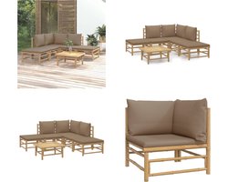 vidaXL - 6-delige - Loungeset - met - kussens - bamboe - taupe