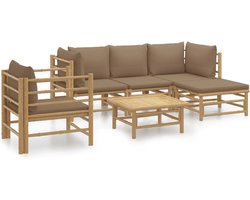 vidaXL - 6-delige - Loungeset - met - kussens - bamboe - taupe