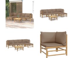 vidaXL - 6-delige - Loungeset - met - kussens - bamboe - taupe