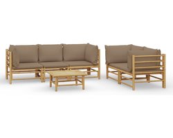 vidaXL - 6-delige - Loungeset - met - kussens - bamboe - taupe