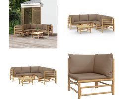 vidaXL - 6-delige - Loungeset - met - kussens - bamboe - taupe