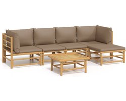 vidaXL - 6-delige - Loungeset - met - kussens - bamboe - taupe