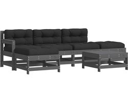 vidaXL - 6-delige - Loungeset - met - kussens - massief - hout - grijs