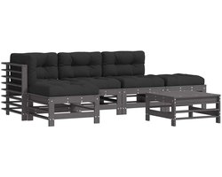 vidaXL - 6-delige - Loungeset - met - kussens - massief - hout - grijs