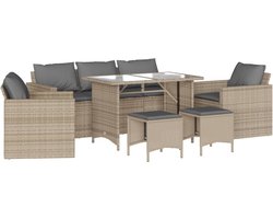 vidaXL - 6-delige - Loungeset - met - kussens - poly - rattan - beige