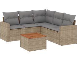 vidaXL - 6-delige - Loungeset - met - kussens - poly - rattan - beige