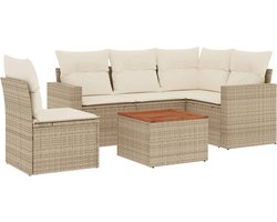 vidaXL - 6-delige - Loungeset - met - kussens - poly - rattan - beige