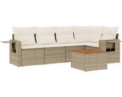 vidaXL - 6-delige - Loungeset - met - kussens - poly - rattan - beige