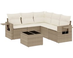 vidaXL - 6-delige - Loungeset - met - kussens - poly - rattan - beige