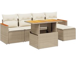vidaXL - 6-delige - Loungeset - met - kussens - poly - rattan - beige