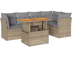 vidaXL - 6-delige - Loungeset - met - kussens - poly - rattan - beige