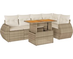 vidaXL - 6-delige - Loungeset - met - kussens - poly - rattan - beige