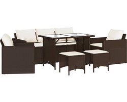 vidaXL - 6-delige - Loungeset - met - kussens - poly - rattan - bruin