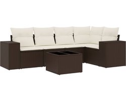 vidaXL - 6-delige - Loungeset - met - kussens - poly - rattan - bruin