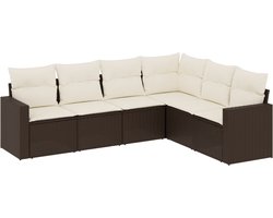 vidaXL - 6-delige - Loungeset - met - kussens - poly - rattan - bruin