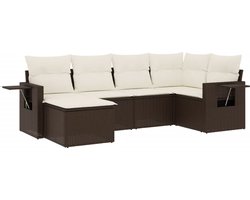 vidaXL - 6-delige - Loungeset - met - kussens - poly - rattan - bruin