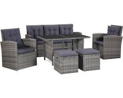 vidaXL - 6-delige - Loungeset - met - kussens - poly - rattan - grijs