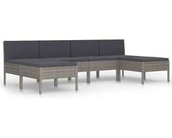 vidaXL - 6-delige - Loungeset - met - kussens - poly - rattan - grijs