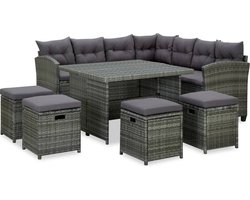 vidaXL - 6-delige - Loungeset - met - kussens - poly - rattan - grijs