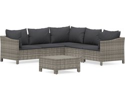 vidaXL - 6-delige - Loungeset - met - kussens - poly - rattan - grijs