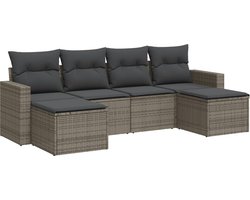 vidaXL - 6-delige - Loungeset - met - kussens - poly - rattan - grijs