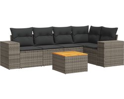 vidaXL - 6-delige - Loungeset - met - kussens - poly - rattan - grijs