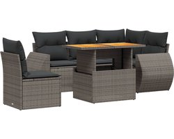 vidaXL - 6-delige - Loungeset - met - kussens - poly - rattan - grijs