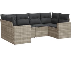 vidaXL - 6-delige - Loungeset - met - kussens - poly - rattan - lichtgrijs