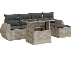 vidaXL - 6-delige - Loungeset - met - kussens - poly - rattan - lichtgrijs