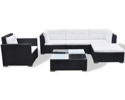 vidaXL - 6-delige - Loungeset - met - kussens - poly - rattan - zwart