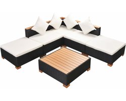 vidaXL - 6-delige - Loungeset - met - kussens - poly - rattan - zwart
