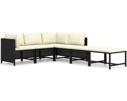 vidaXL - 6-delige - Loungeset - met - kussens - poly - rattan - zwart