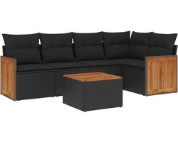 vidaXL - 6-delige - Loungeset - met - kussens - poly - rattan - zwart