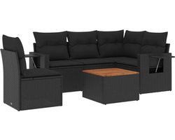 vidaXL - 6-delige - Loungeset - met - kussens - poly - rattan - zwart