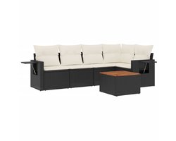vidaXL - 6-delige - Loungeset - met - kussens - poly - rattan - zwart