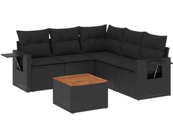 vidaXL - 6-delige - Loungeset - met - kussens - poly - rattan - zwart