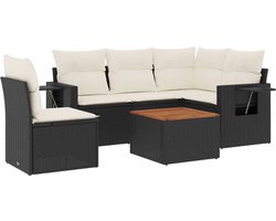vidaXL - 6-delige - Loungeset - met - kussens - poly - rattan - zwart