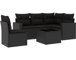 vidaXL - 6-delige - Loungeset - met - kussens - poly - rattan - zwart