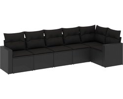 vidaXL - 6-delige - Loungeset - met - kussens - poly - rattan - zwart