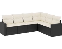 vidaXL - 6-delige - Loungeset - met - kussens - poly - rattan - zwart